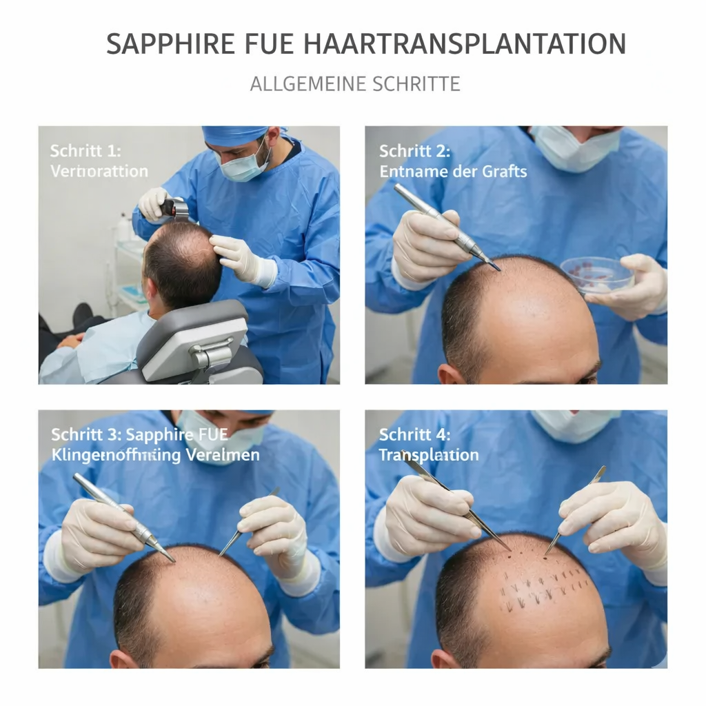 Schritte der Saphir-FUE-Haartransplantation